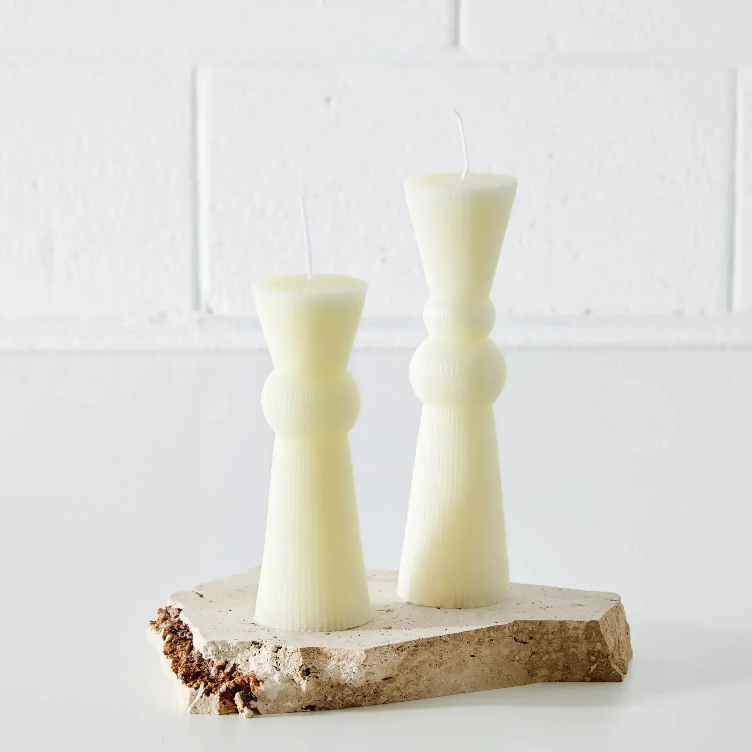 Abstract Ribbed Pillar Candle Small White KAILE