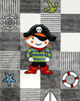 Happy Feet Pirate Party Grey Kids Rug