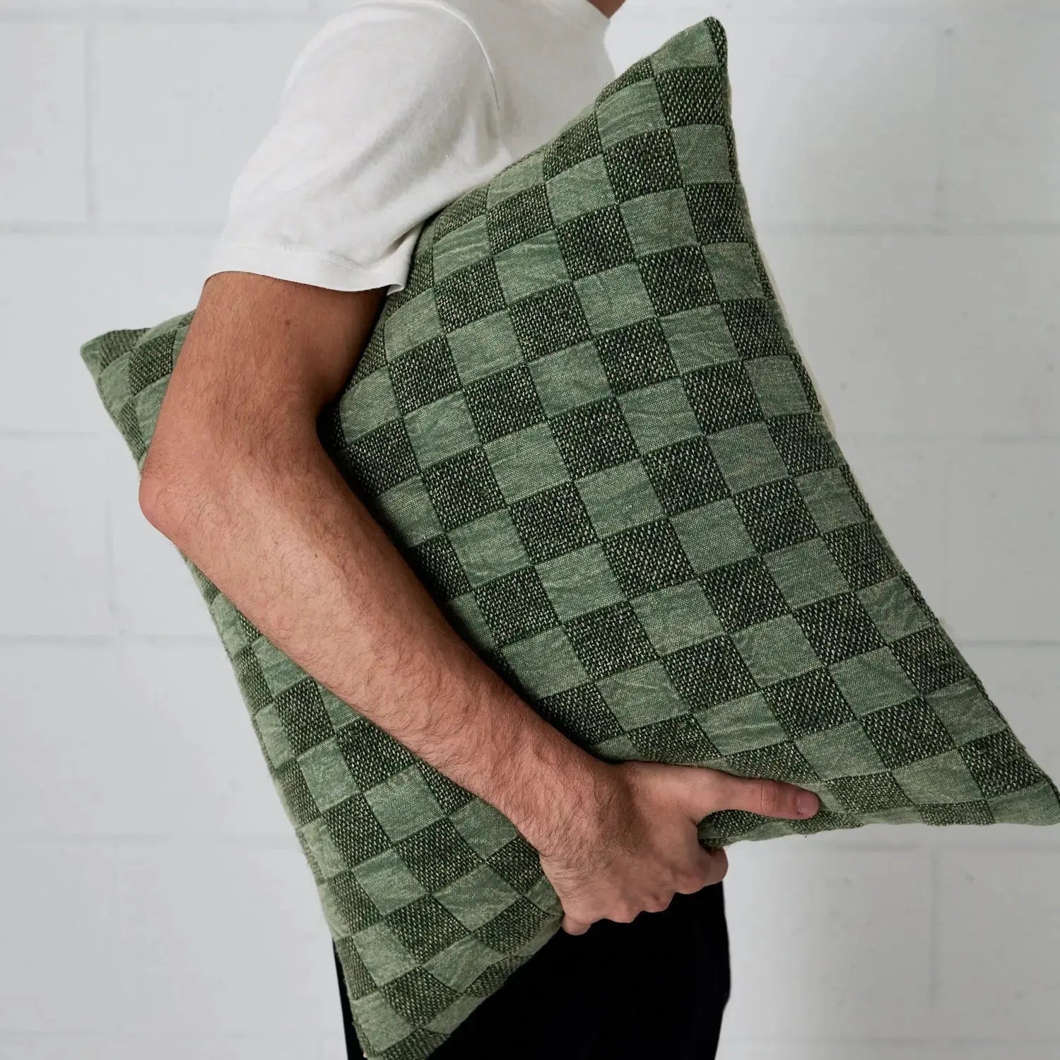 Isaac Grid Check Cushion Green CELADON