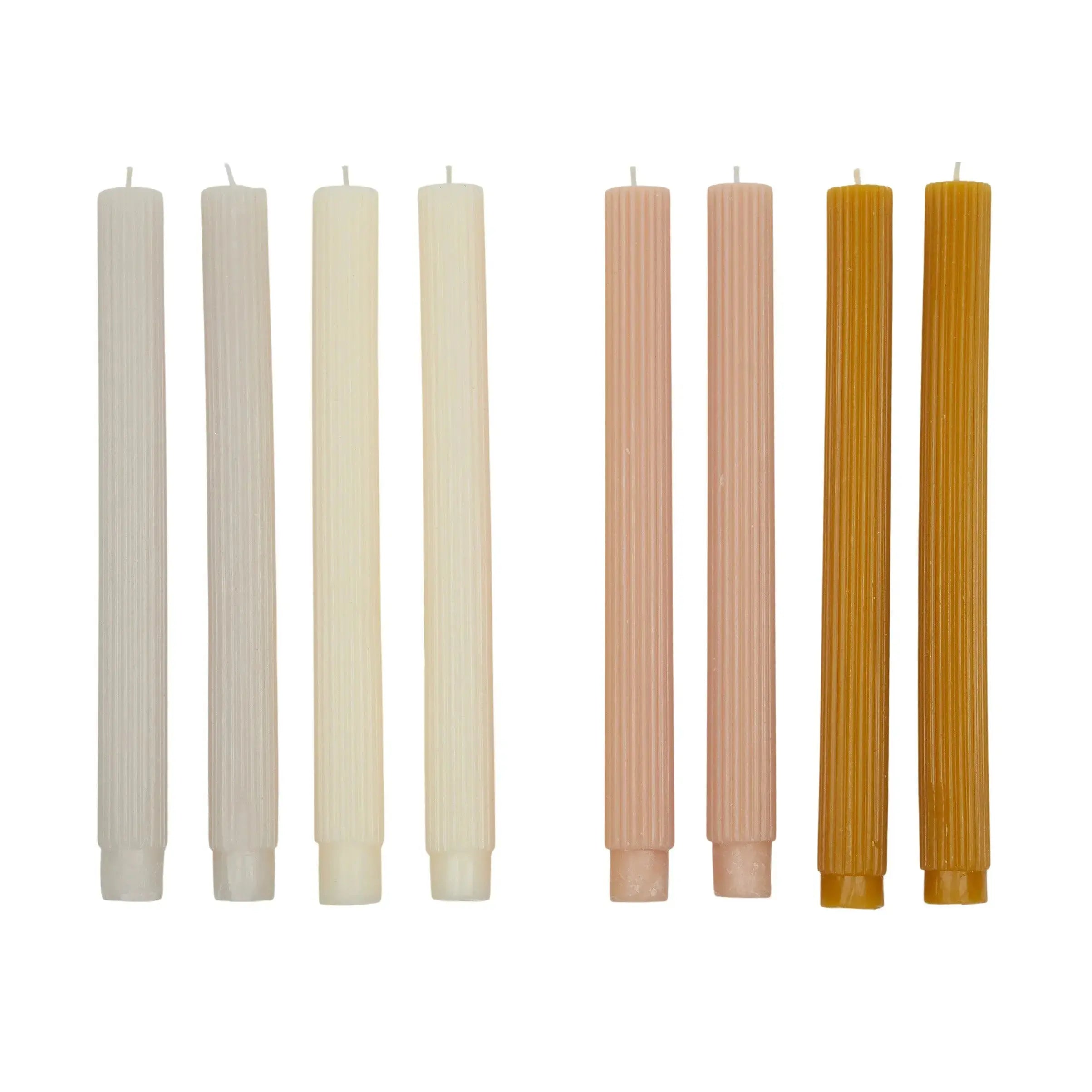 Set of 8 Assorted Ribbed Light Tone Candles COAST