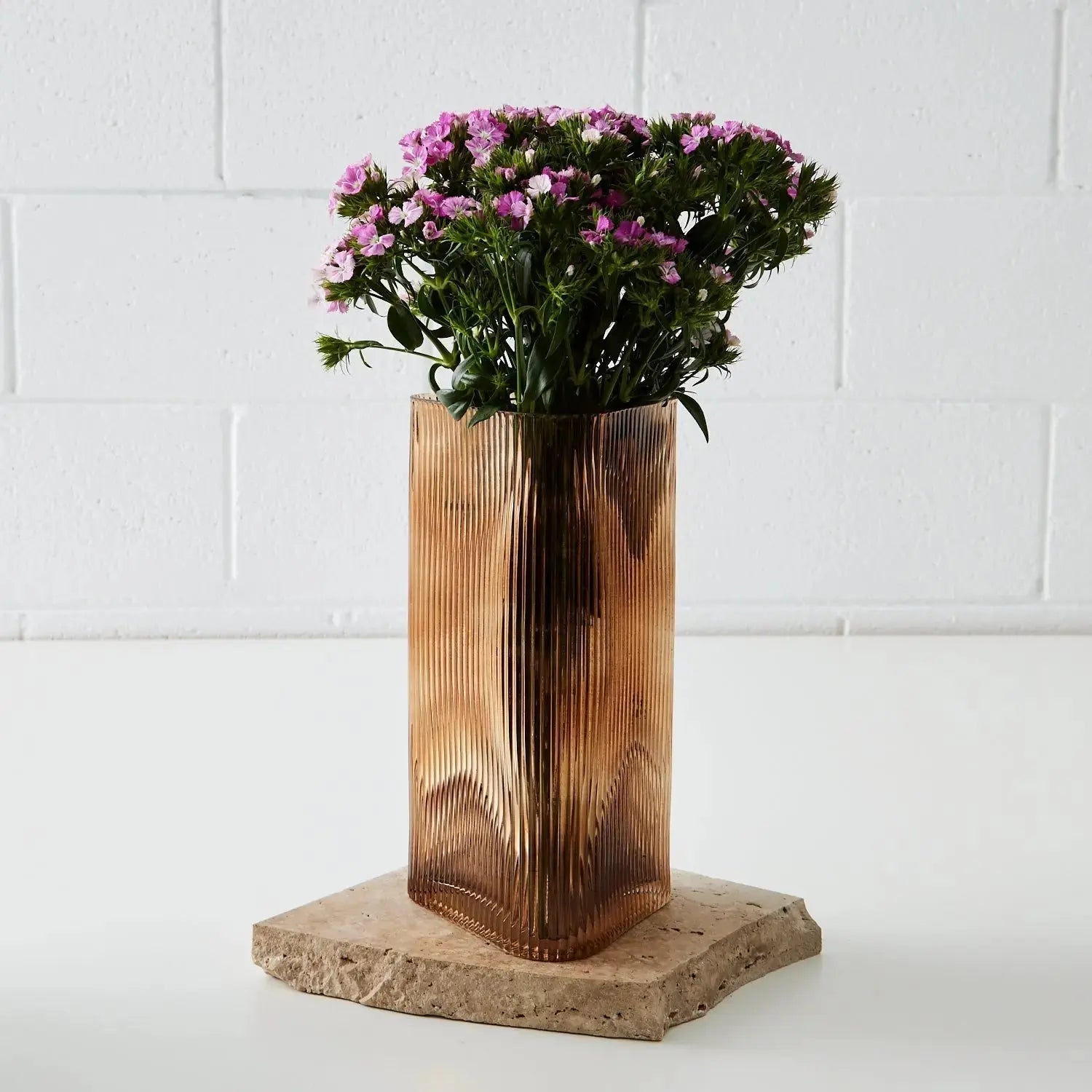 Tall Ribbed Glass Vase in Dark Amber COAST