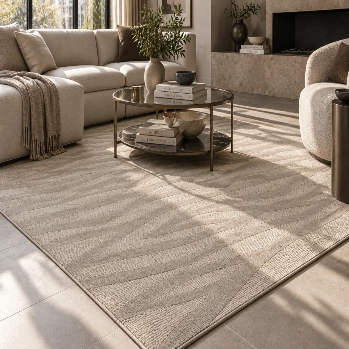 Urban Ecru Wave Beige Rug DecoRug