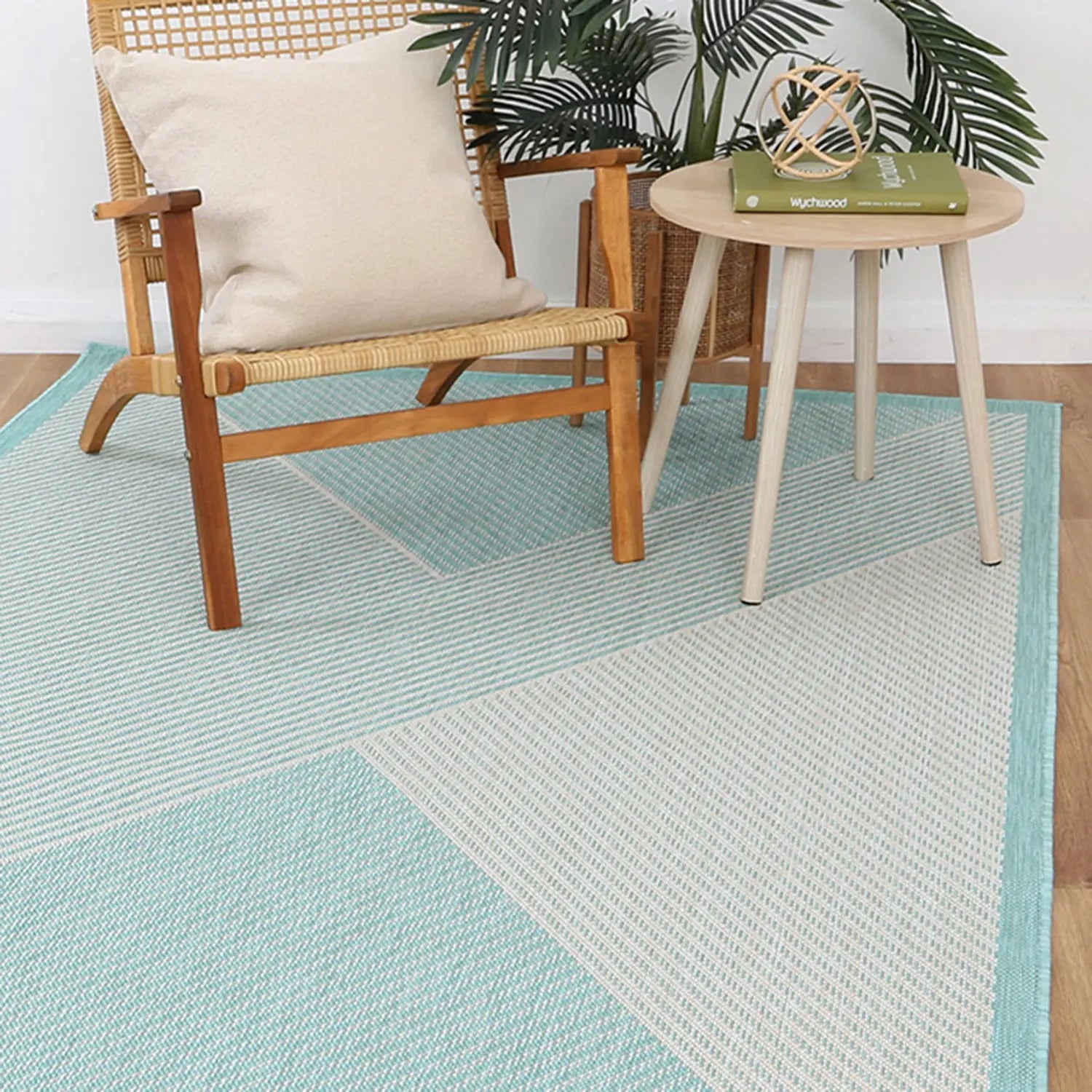 Elements Herringbone Turquoise Shade Non-Slip Rug DecoRug