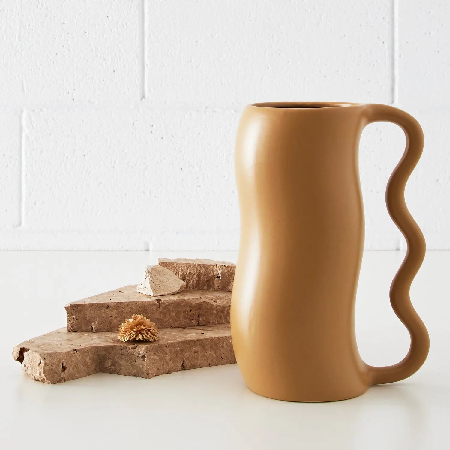 Abstract Handle Ceramic Vase Brown KAILE