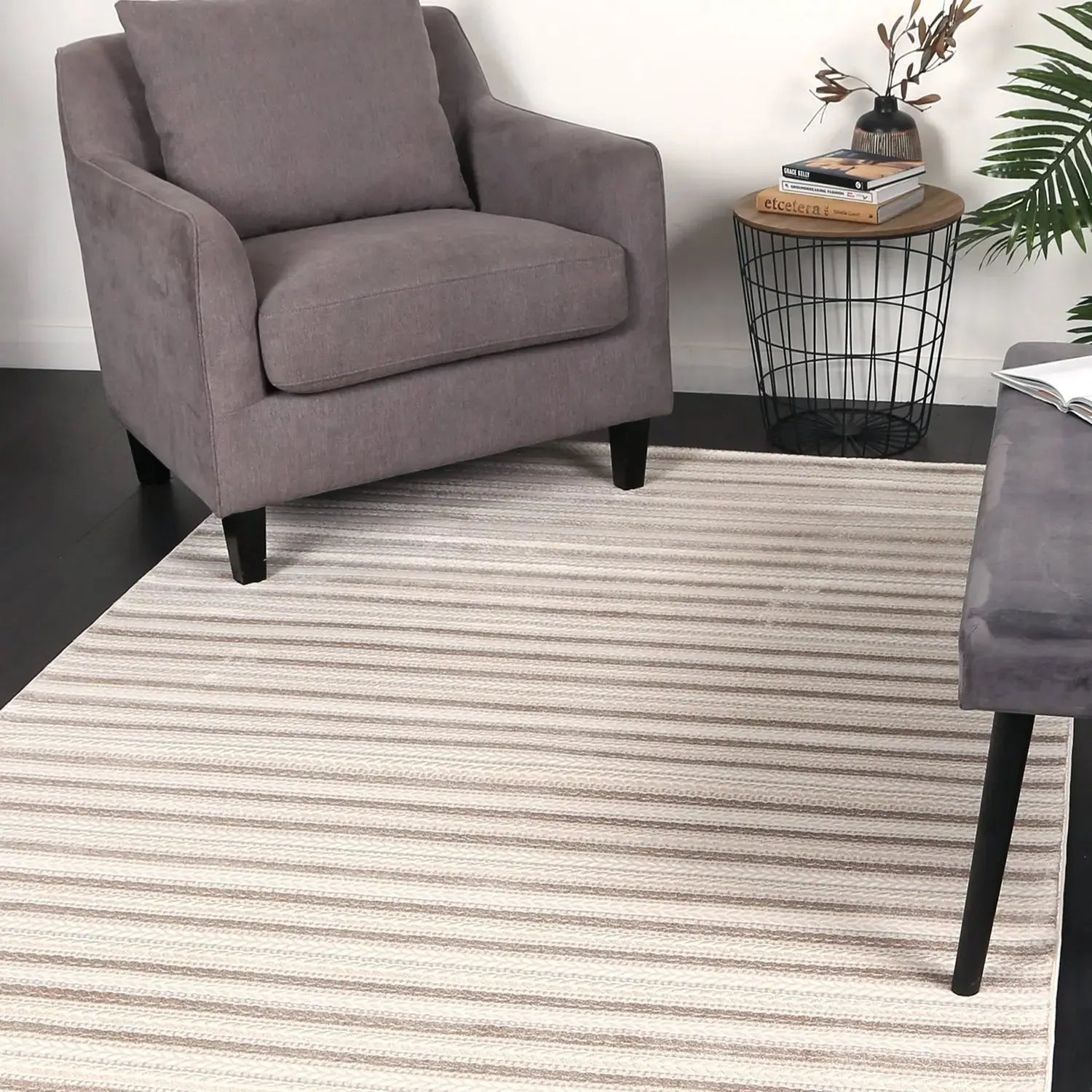 Agra Light Beige Striped Rug BRAVEN