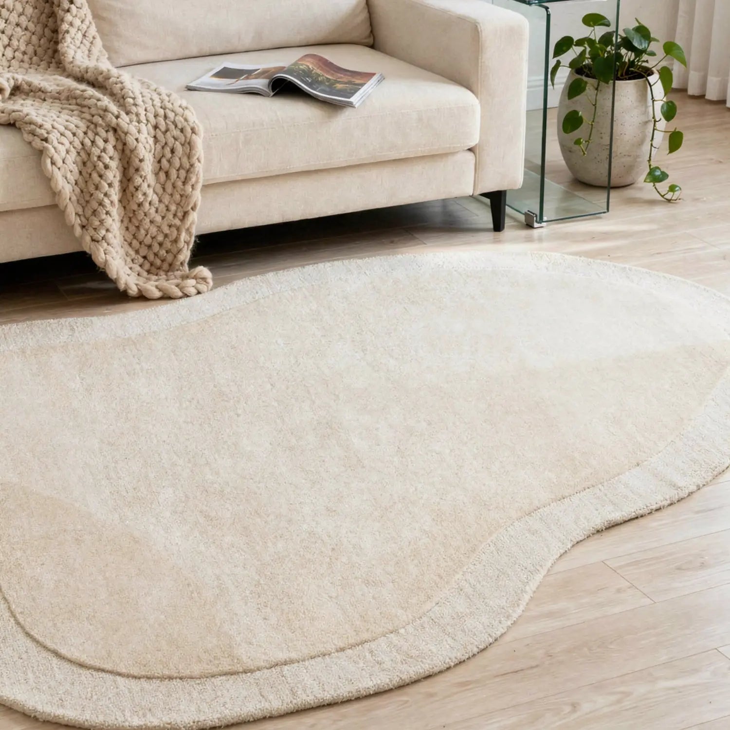 Archer Wool Irregular Rug Ivory DREAMHOME