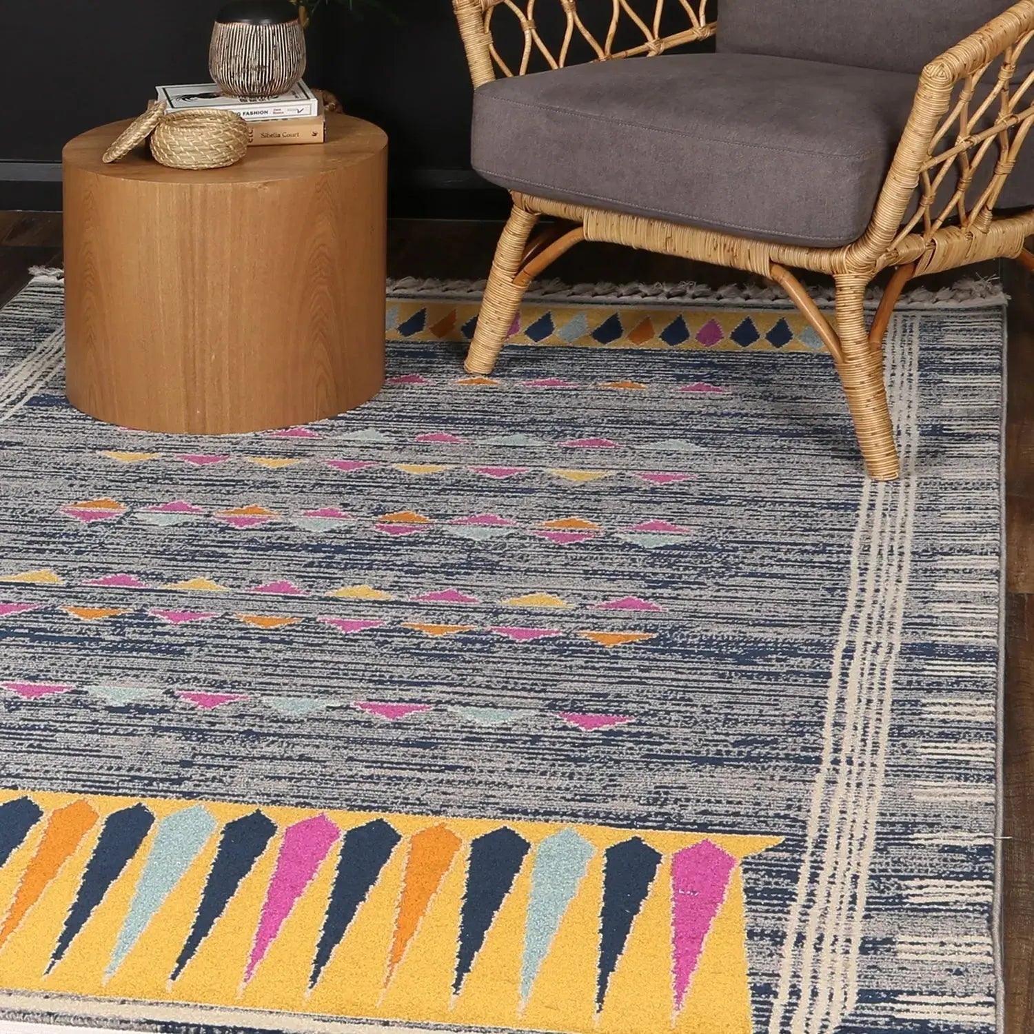 Asilah Dark Blue Cream Moroccan Rug BRAVEN