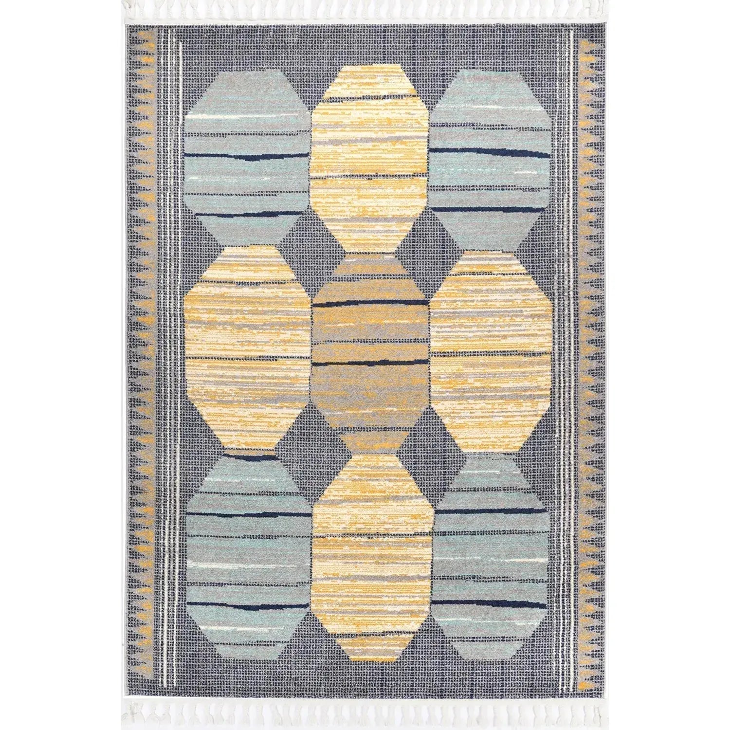 Asilah Dark Blue Yellow Moroccan Rug BRAVEN