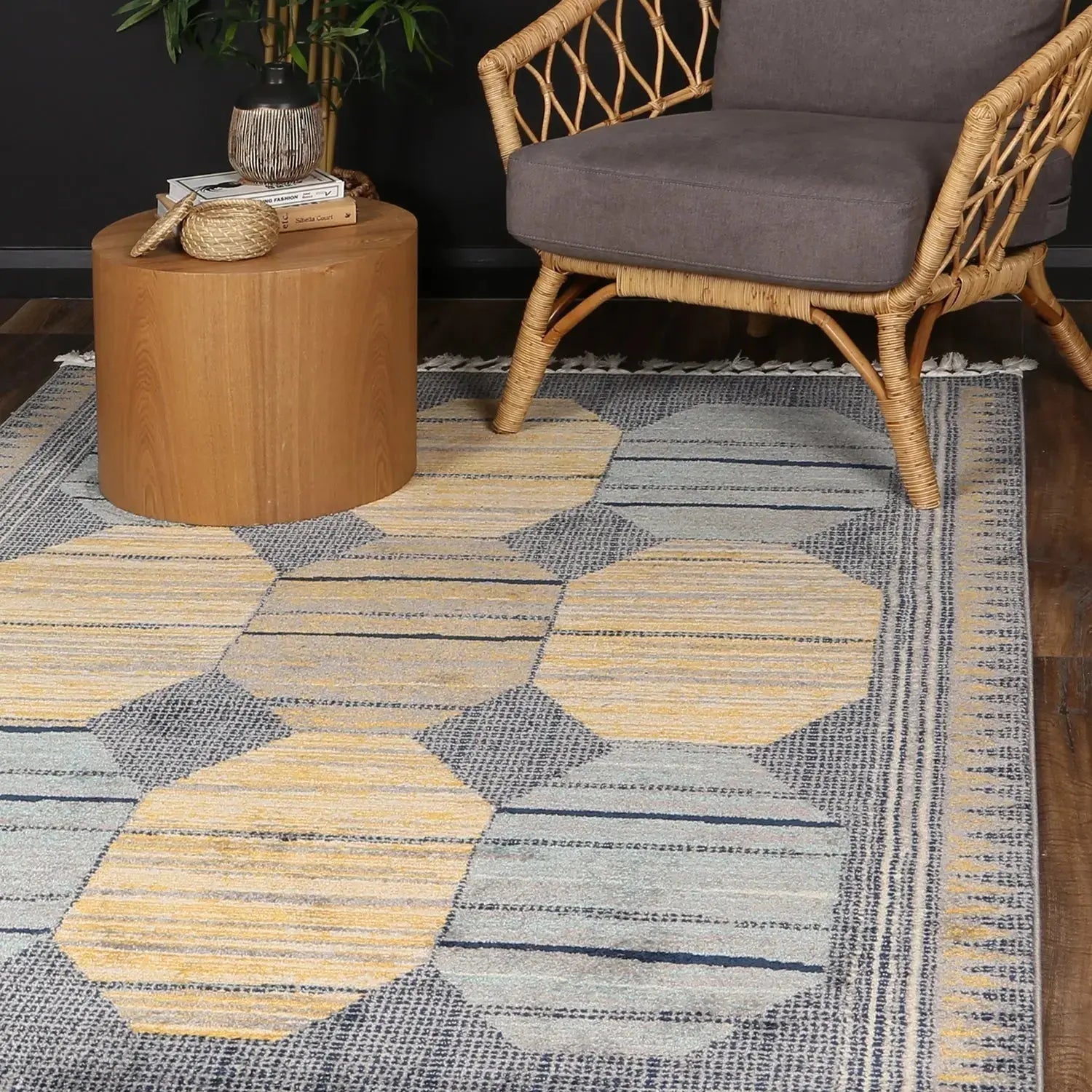 Asilah Dark Blue Yellow Moroccan Rug BRAVEN