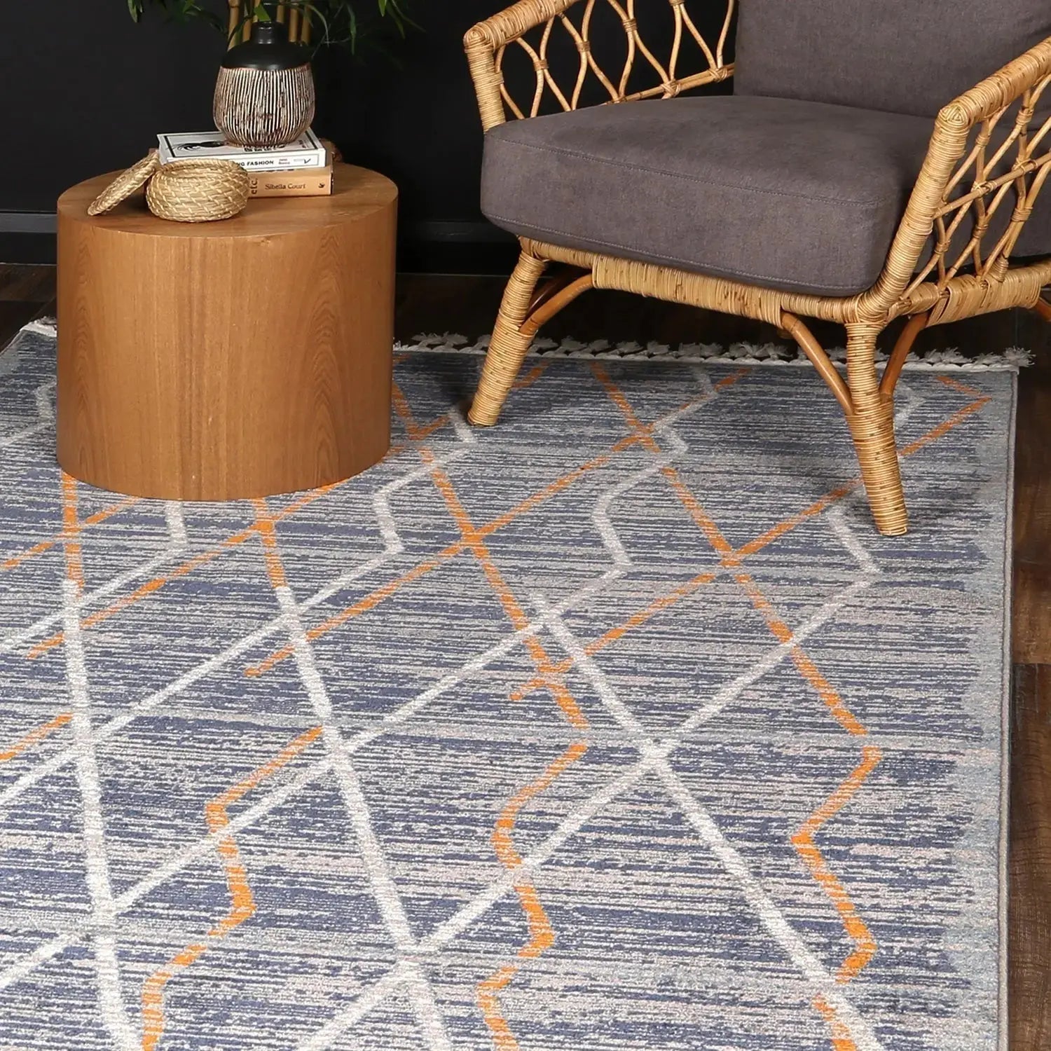 Asilah Grey Navy Moroccan Rug BRAVEN