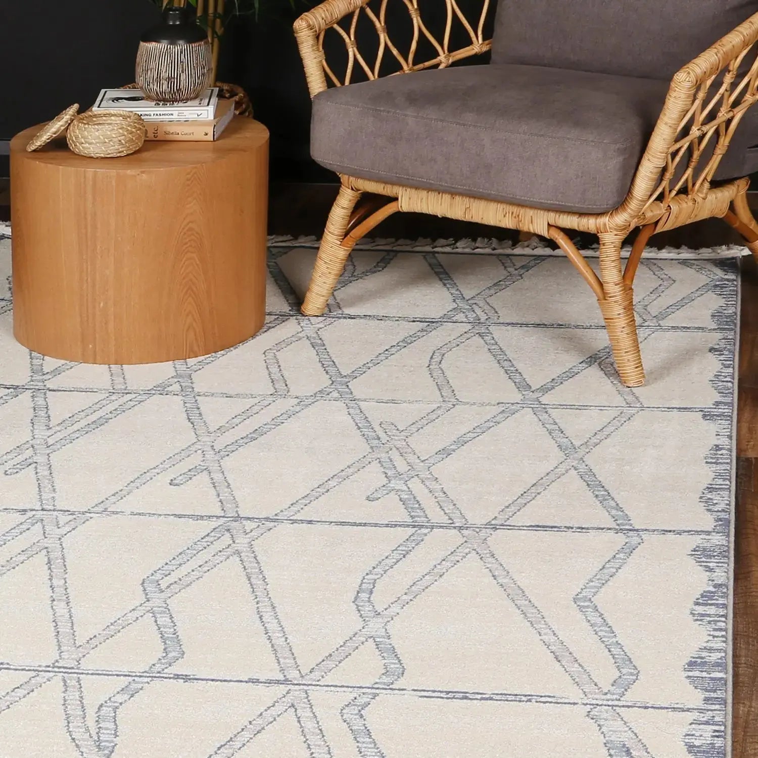 Asilah Light Grey Cream Moroccan Rug BRAVEN