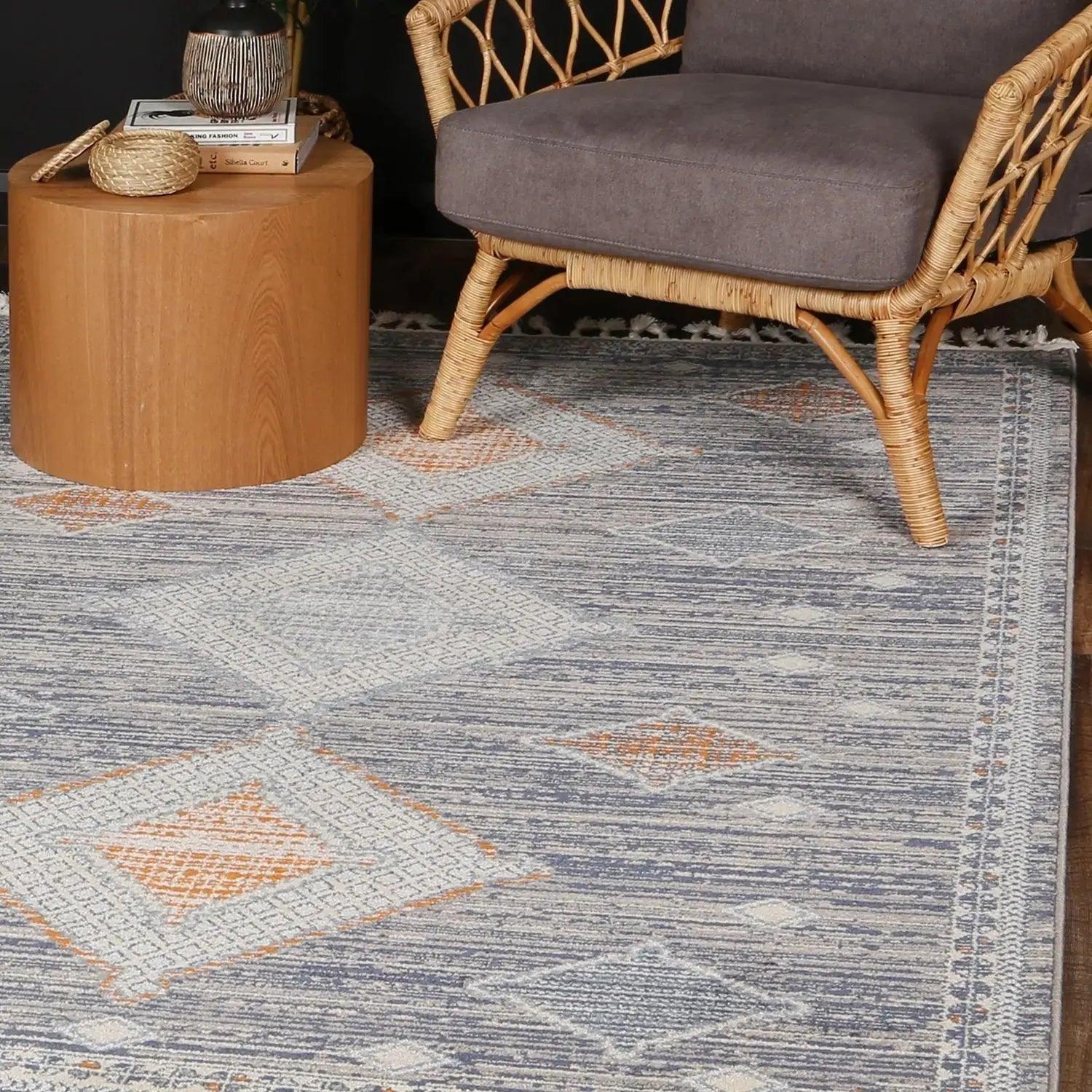 Asilah Navy Grey Moroccan Rug BRAVEN