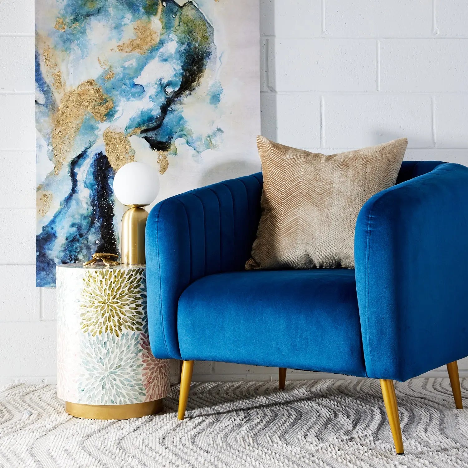 Blue Velvet Accent Chair KAILE