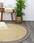 Capri Navy Blue Natural Round Boarder Rug BRAVEN