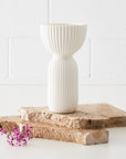 Corrugated Cylinder Ceramic Vase White KAILE