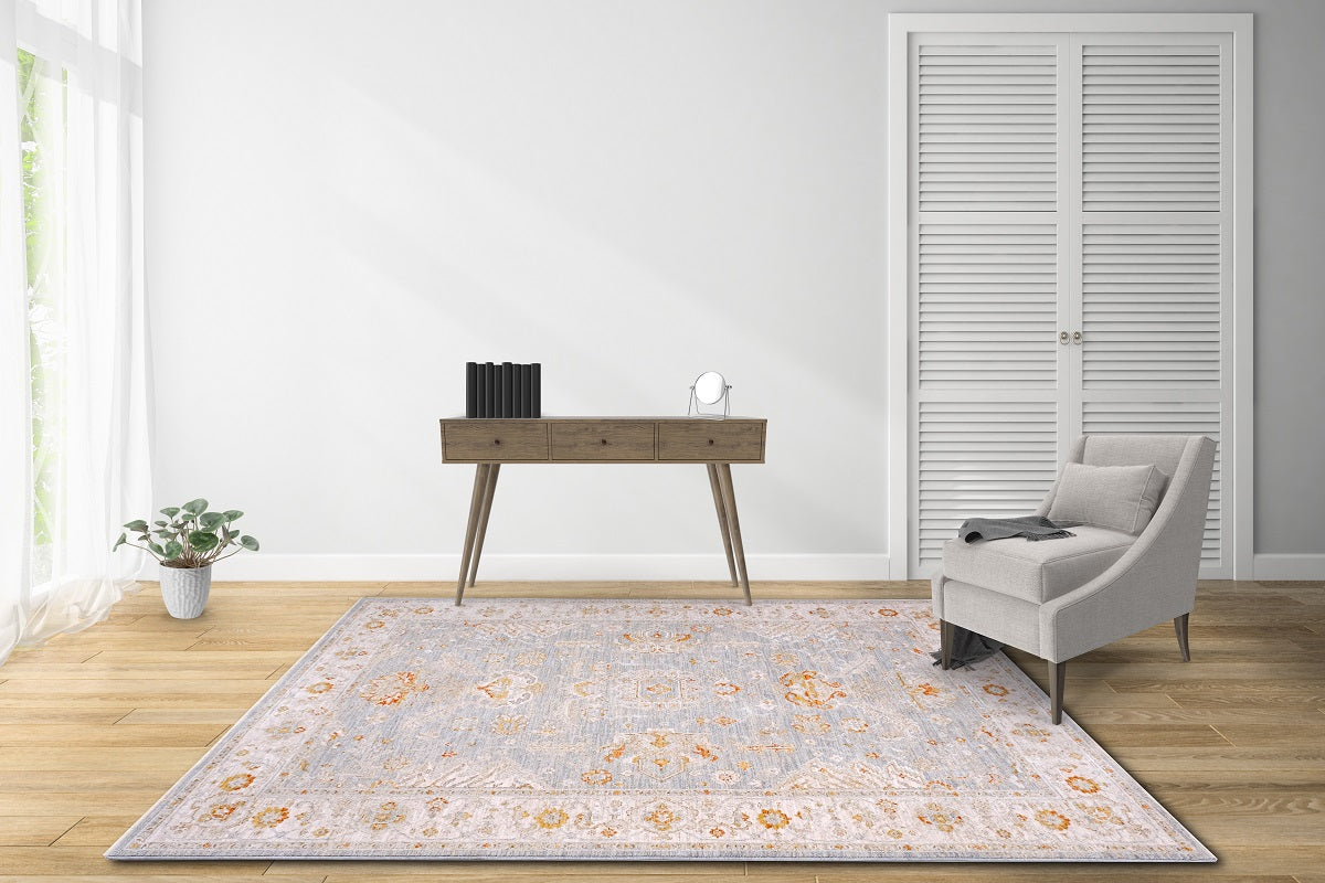 Crucial Floral Blue Transitional Rug Smartex Int