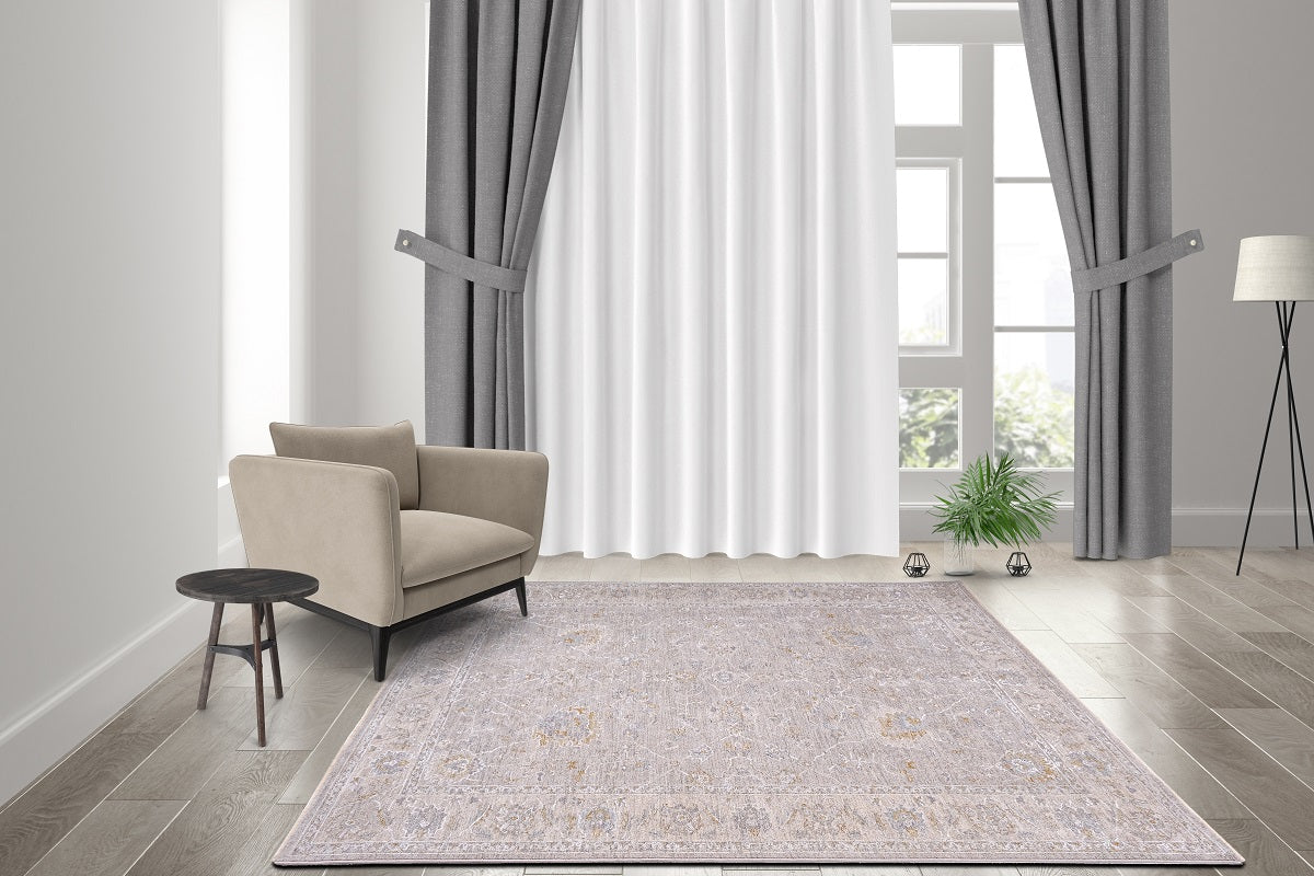 Crucial Floral Grey Transitional Rug Smartex Int