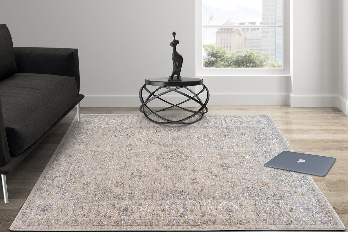 Crucial Floral Light Grey Transitional Rug Smartex Int