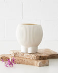 Footed Corrugated Ceramic Vase White KAILE