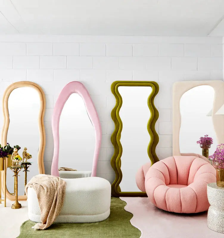 Irregular Velvet Full Length Floor Mirror Pink KAILE