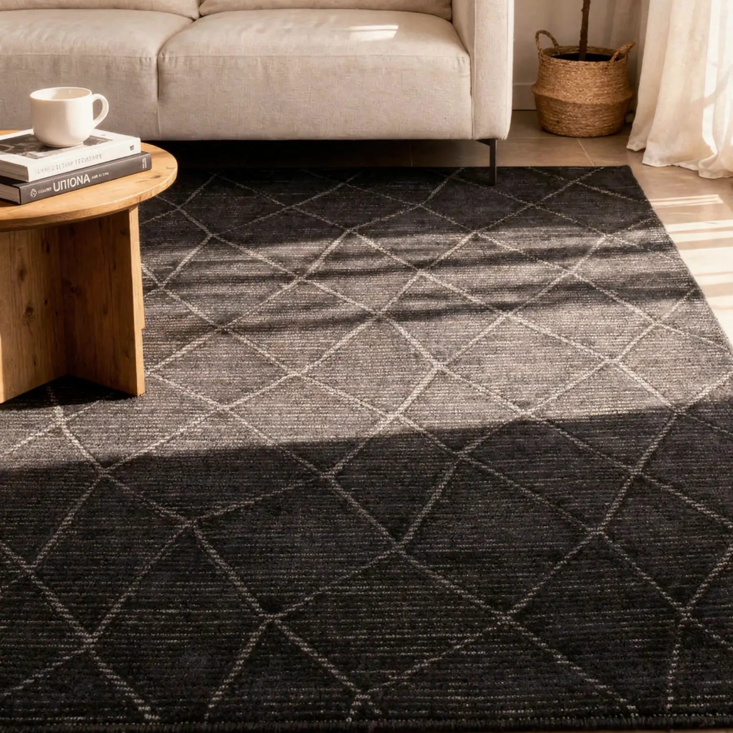 Lacey Abstract Diamond Charcoal Wool Rug empty1
