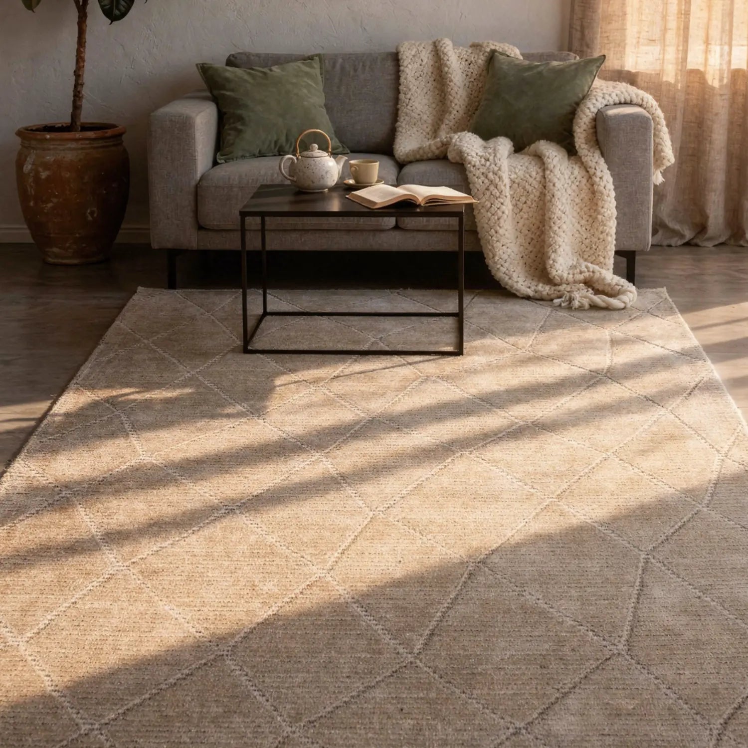 Lacey Diamond Beige Wool Rug empty1