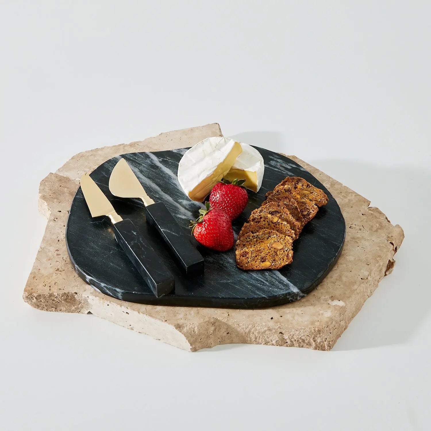 Marble Cheese Board and Knife Set Black Balaji