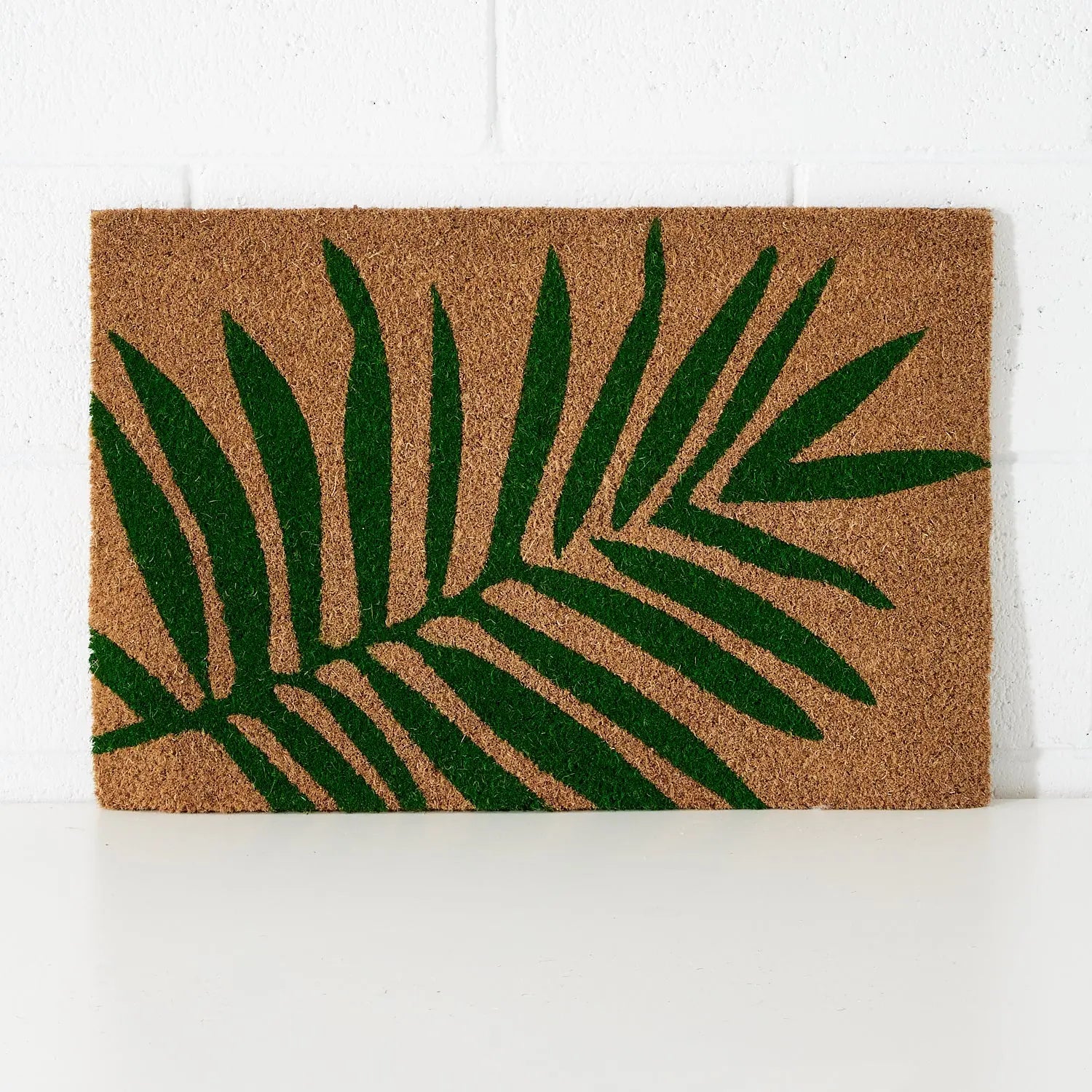 Palm Frond Green & Natural Coir Door Mat DecoRug