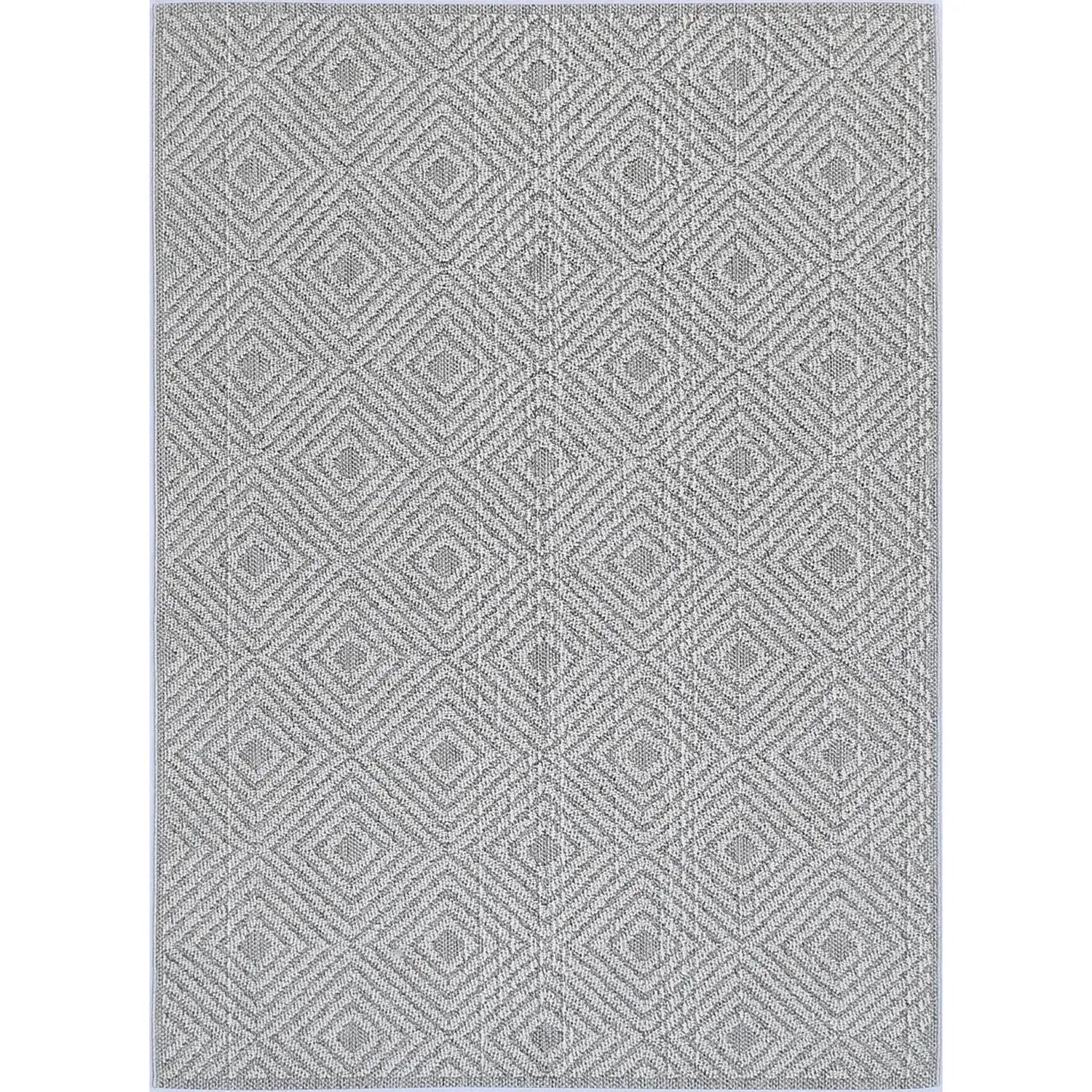 Port Villa Fugui Grey Geometric Flatweave Rug BRAVEN