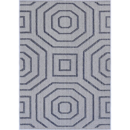Port Villa Hale Blue Grey Geometric Flatweave Rug BRAVEN