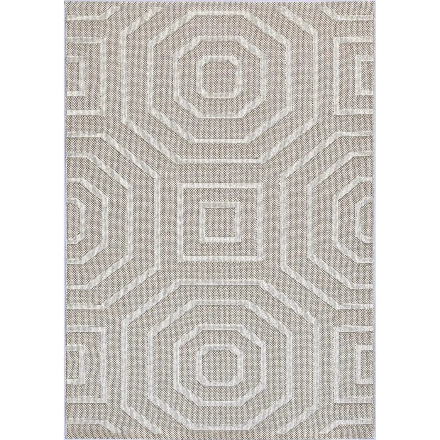 Port Villa Lui Beige Geometric Flatweave Rug BRAVEN