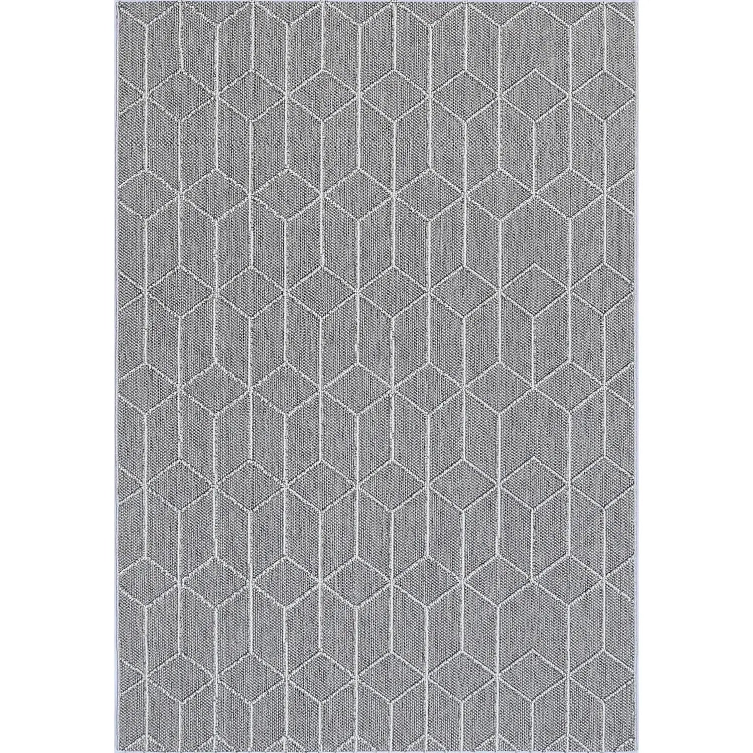 Port Villa Sikua Grey Geometric Flatweave Rug BRAVEN