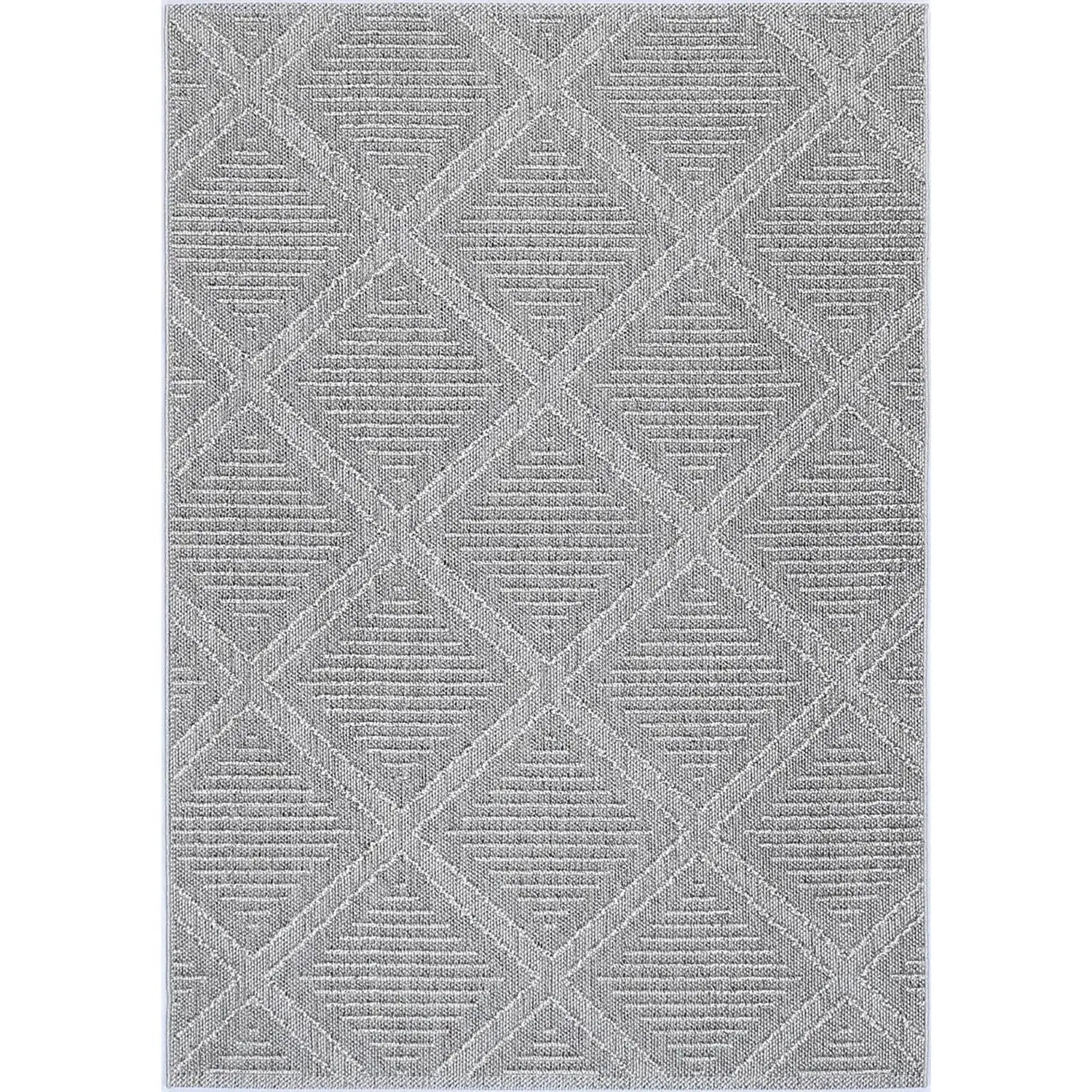 Port Villa Vouza Grey Geometric Flatweave Rug BRAVEN