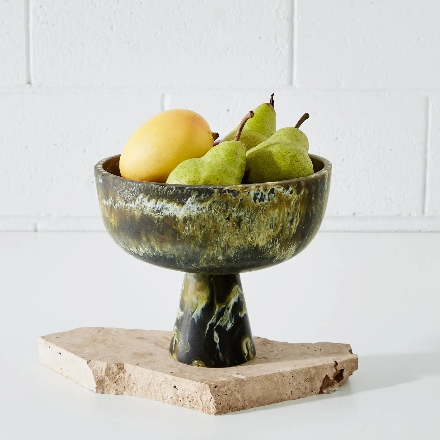 Resin Pedestal Bowl Green Horizon