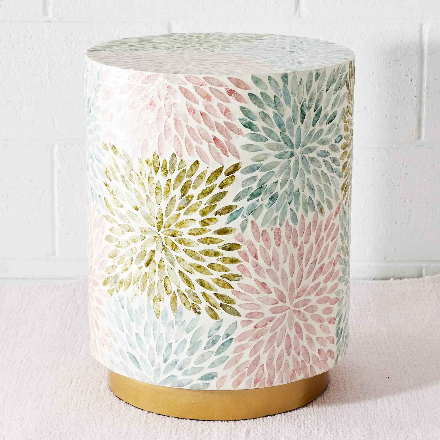 Resin and Capz Shell Flower Inlay Side Table KAILE