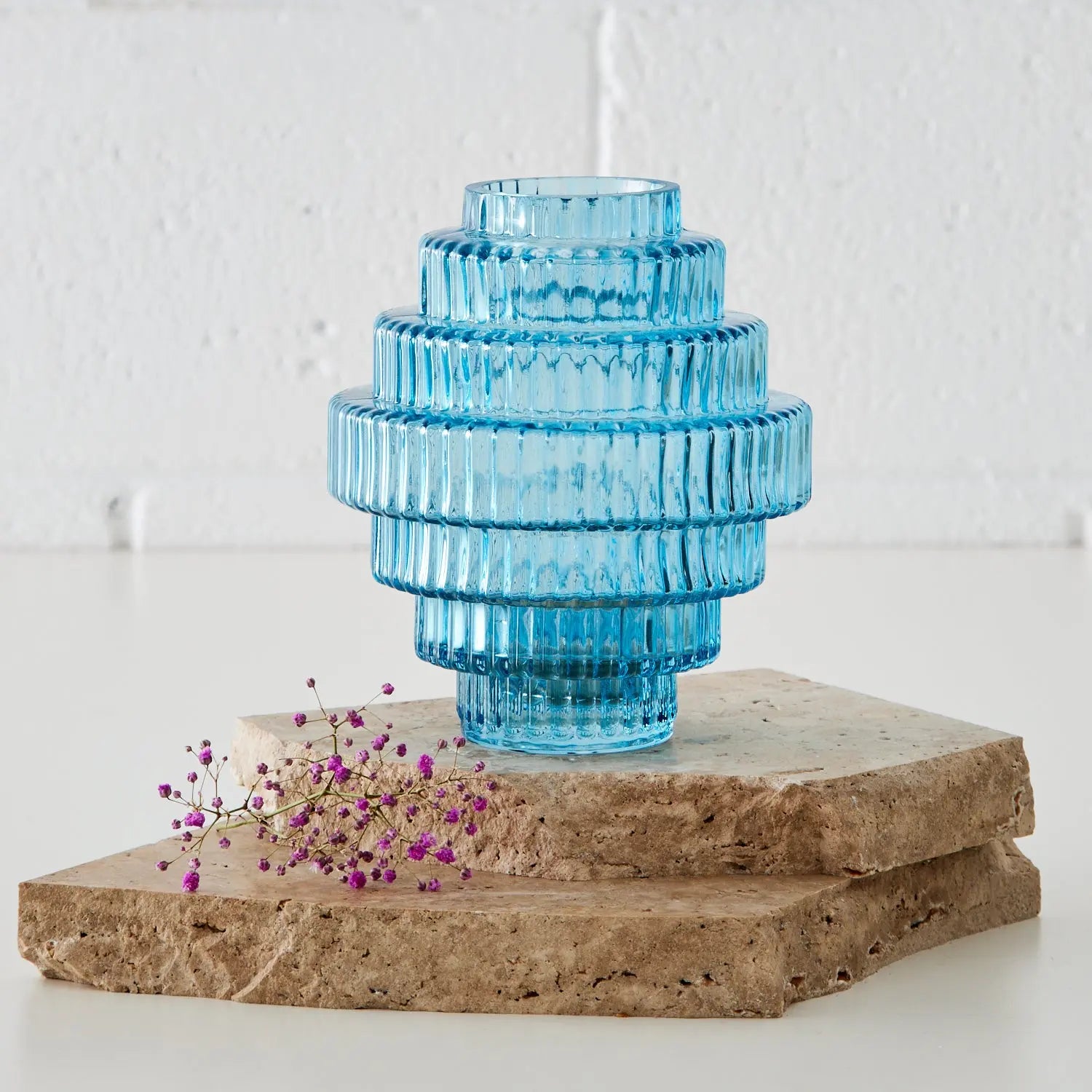 Ridged Round Glass Vase Blue KAILE