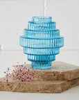 Ridged Round Glass Vase Blue KAILE