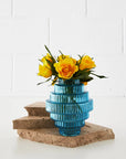 Ridged Round Glass Vase Blue KAILE