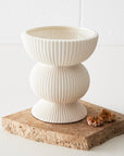 Round Corrugated Ceramic Vase White KAILE