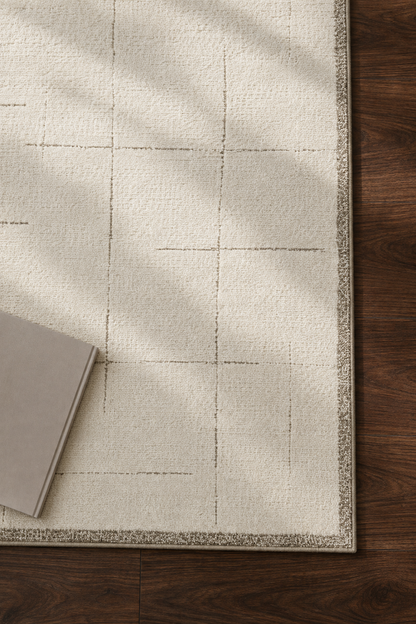 Leo Grid Cream Textured Rug