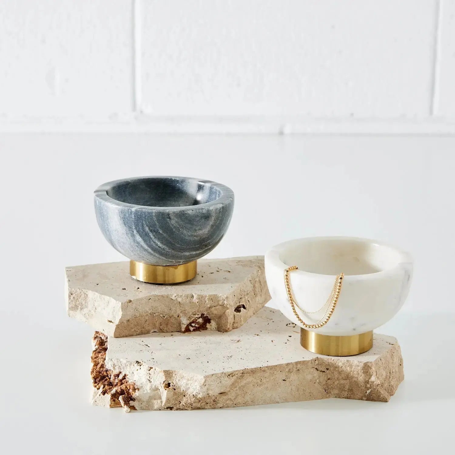 Set of 2 Marble Bowls White and Grey BALAJI OVERSEAS