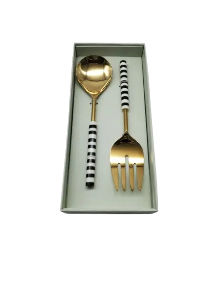 Set of 2 Resin Salad Server Black and White HANDSANDCRAFT