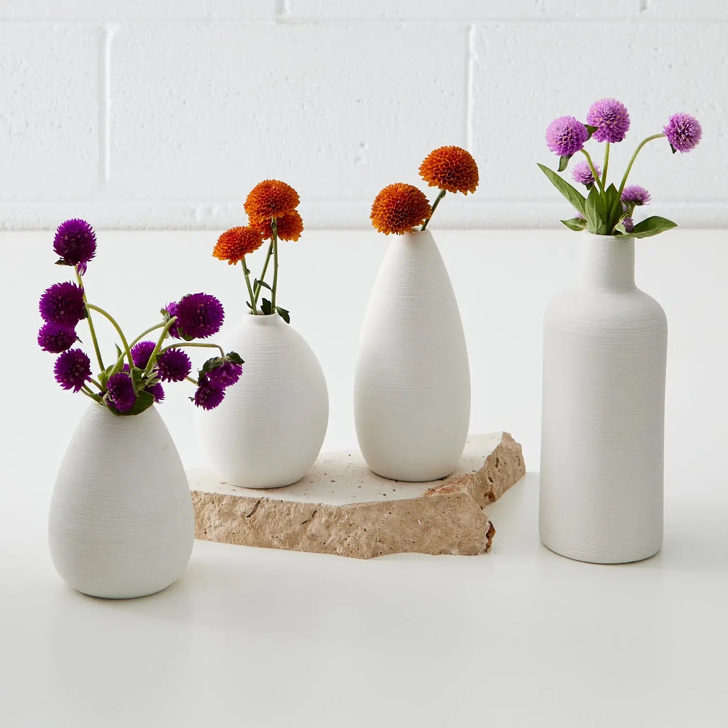 Set of 4 Ceramic Vases White KAILE