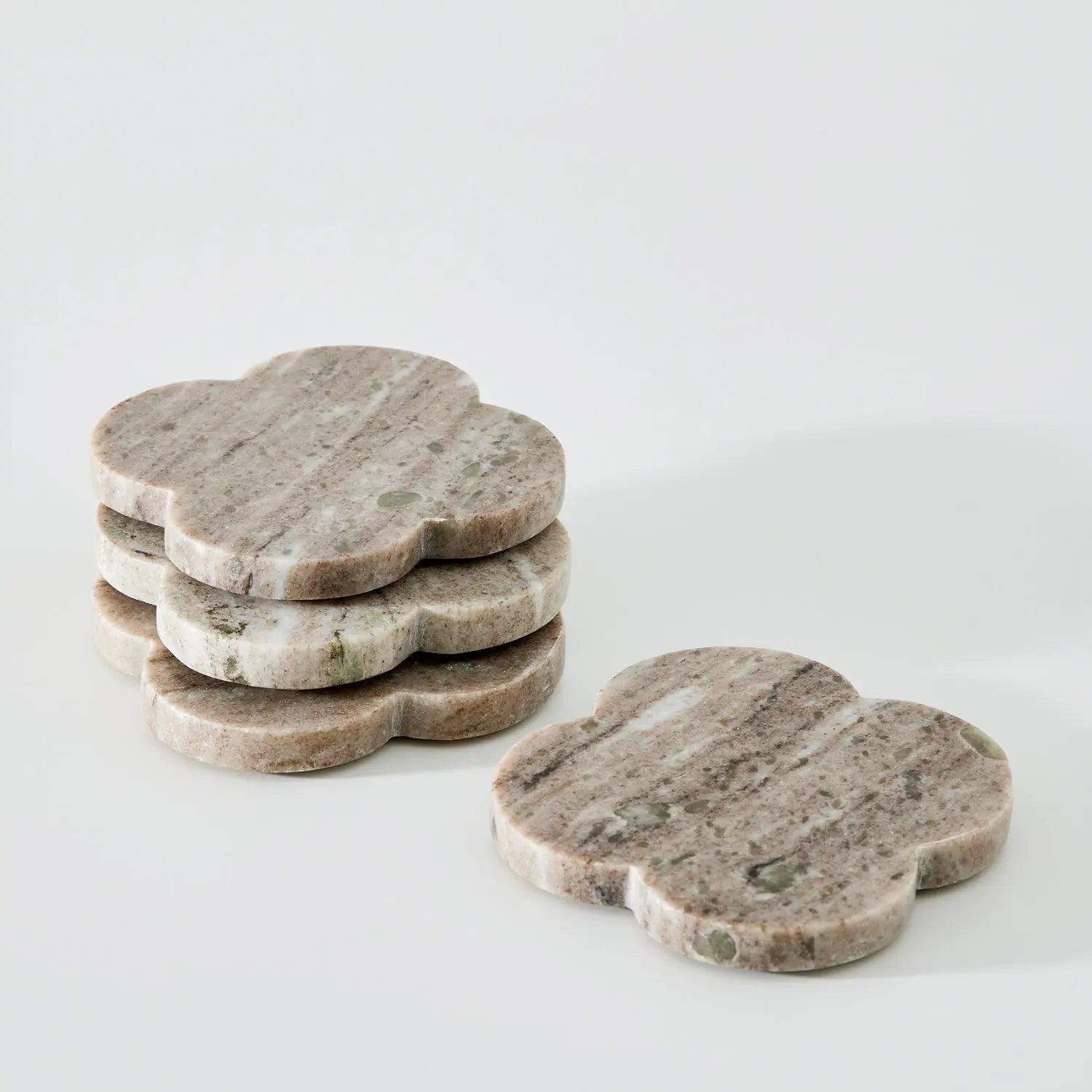 Set of 4 Floral Beige Marble Coasters Horizon