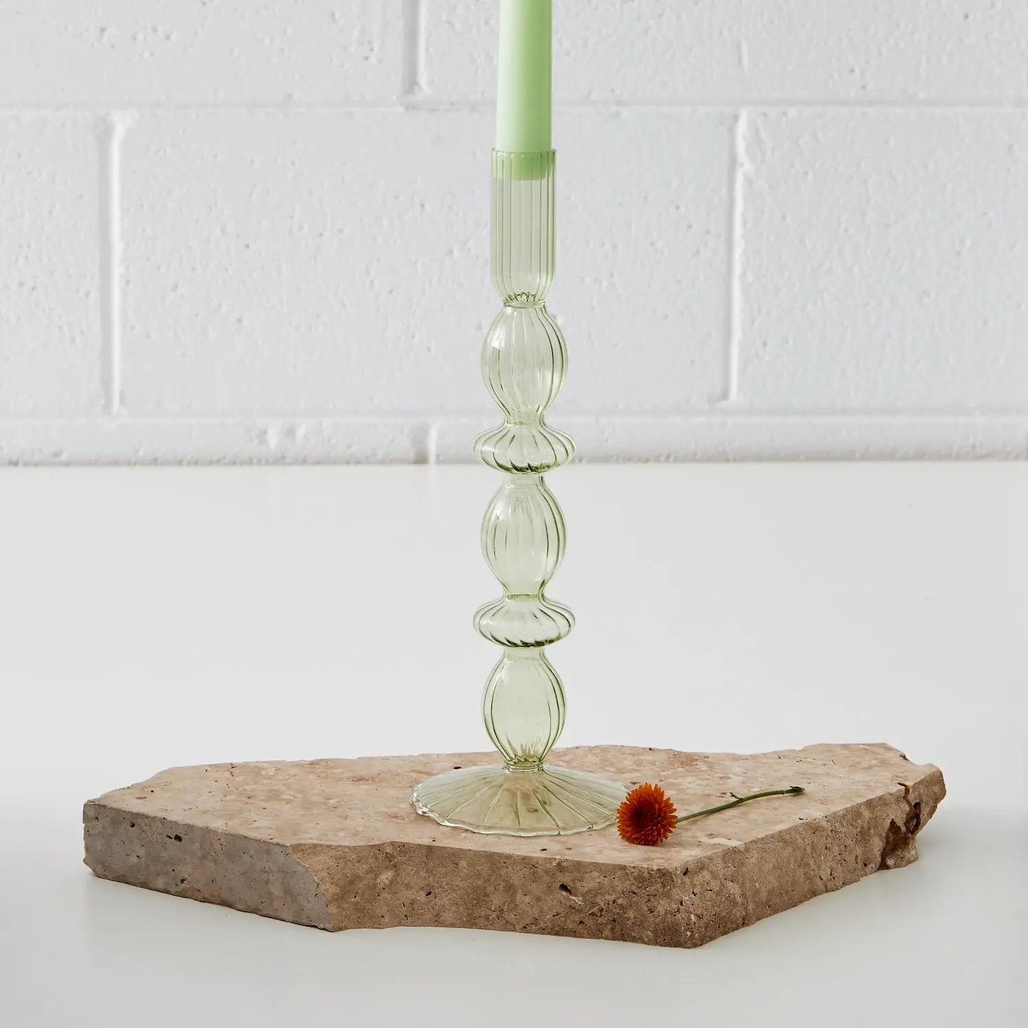Taper Glass Candle Holder Green KAILE