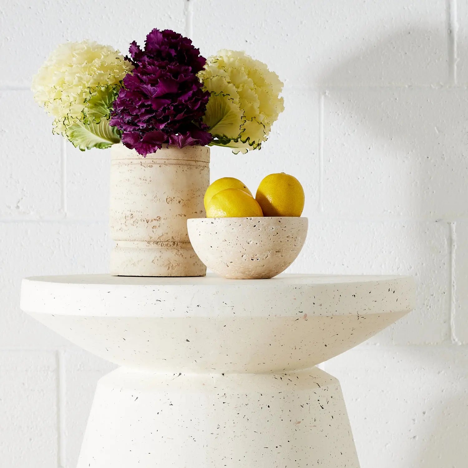 Terrazzo Look Lipped Side Table White KAILE