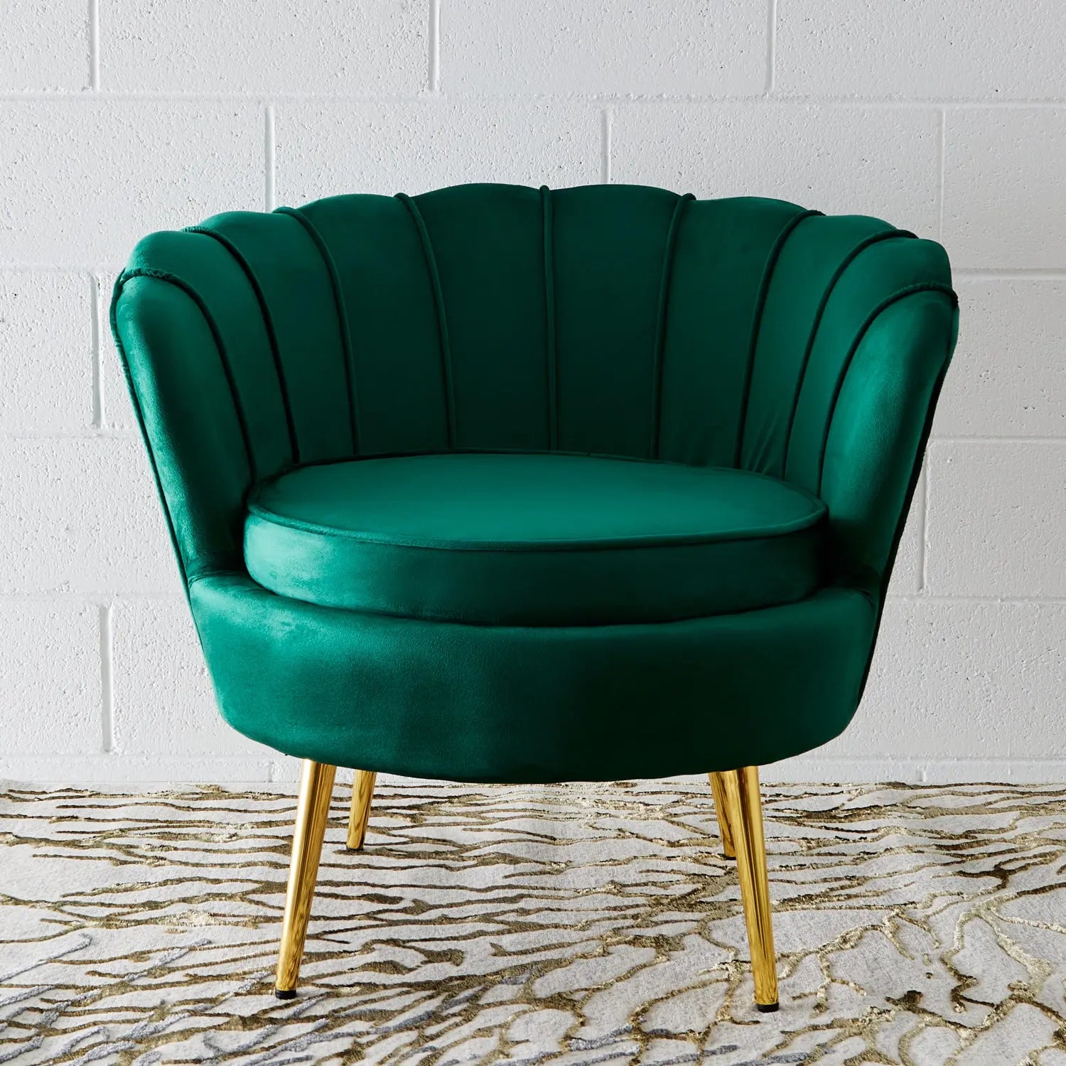 Velvet Scalloped Accent Chair Green KAILE