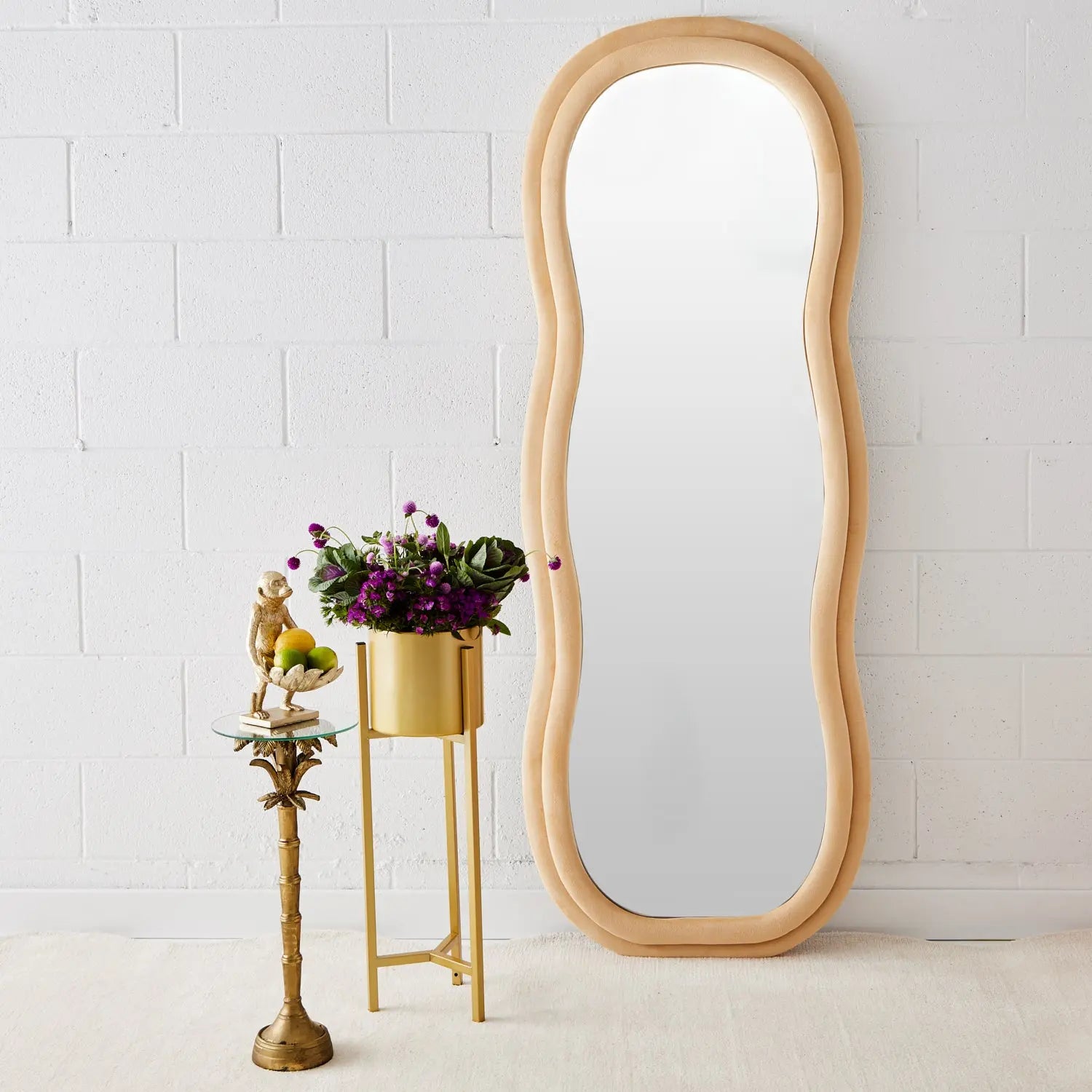 Wavy Full Length Floor Mirror Beige KAILE