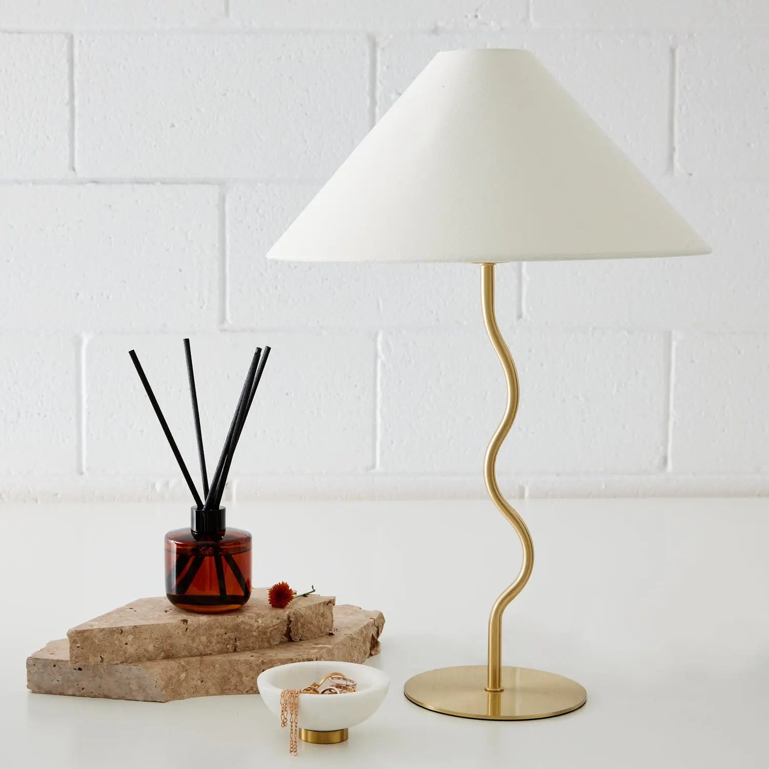 Wavy Metal Table Lamp Gold &amp; Natural COAST