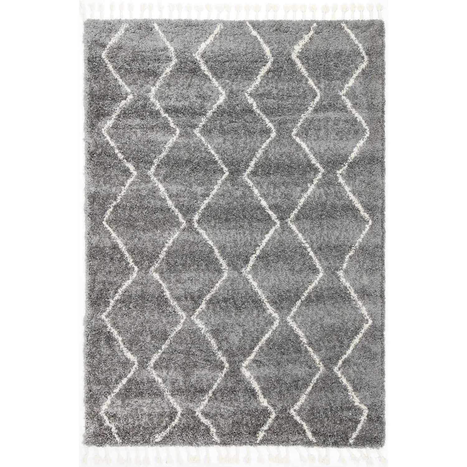 Argana Grey Cream Patterned Shag Rug decorugonline